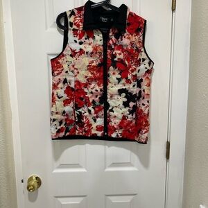 Onque Casuals Black Quilted Vest with Floral Print